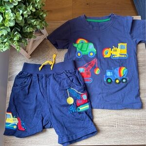 Kids' Navy Blue Construction Vehicle short Set
